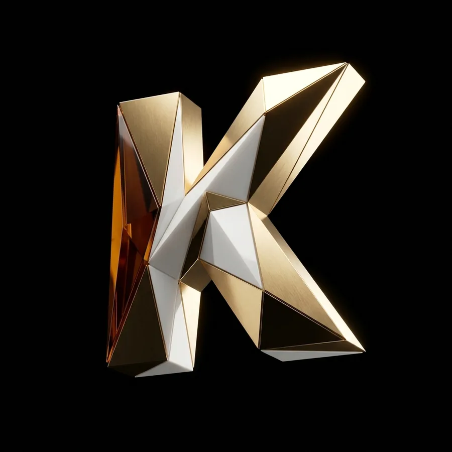 Monogramme Swiss.K, facettes or et blanc